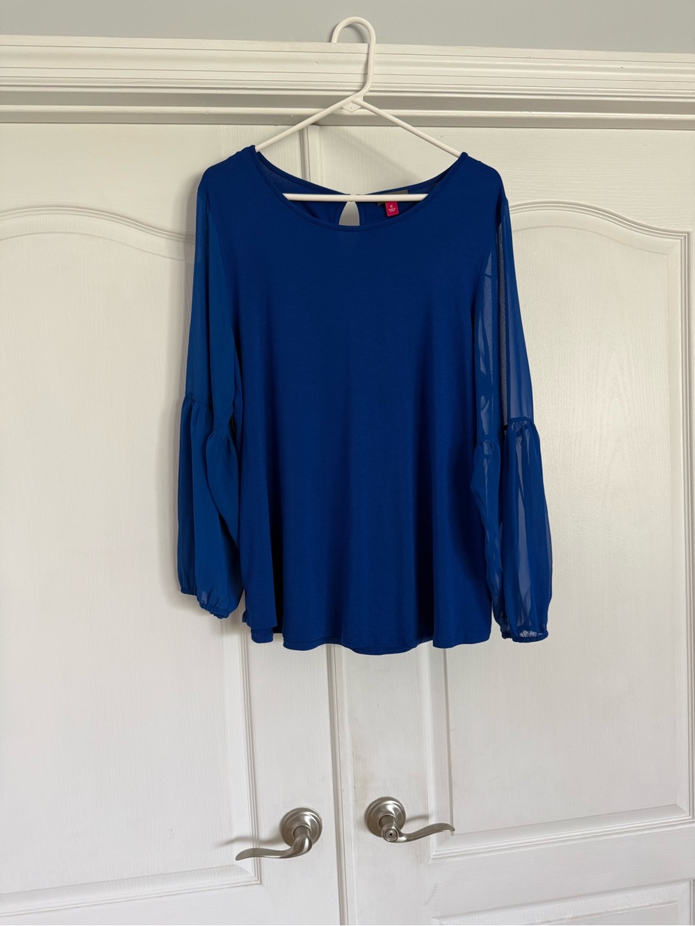 Vince Camuto Royal Blue Sheer-Sleeve Blouse